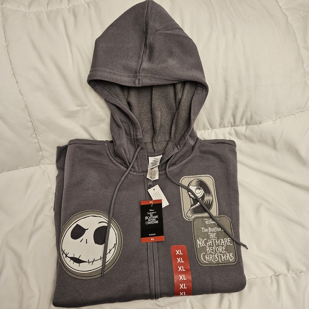 🆕 SIZE XL DISNEY HOODIE The Nightmare Before Christmas full zip w/ patches